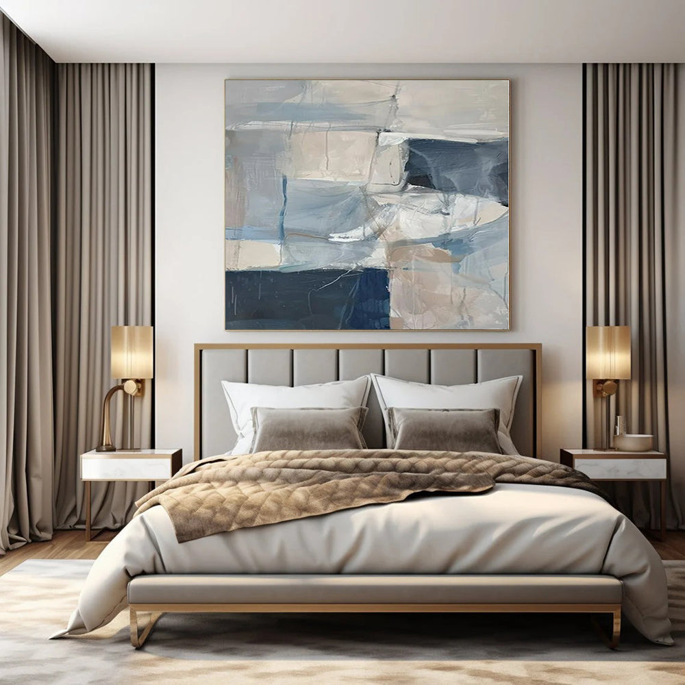 Soft Blue and Gray Blocks - Abstract Gouache Painting CT1218