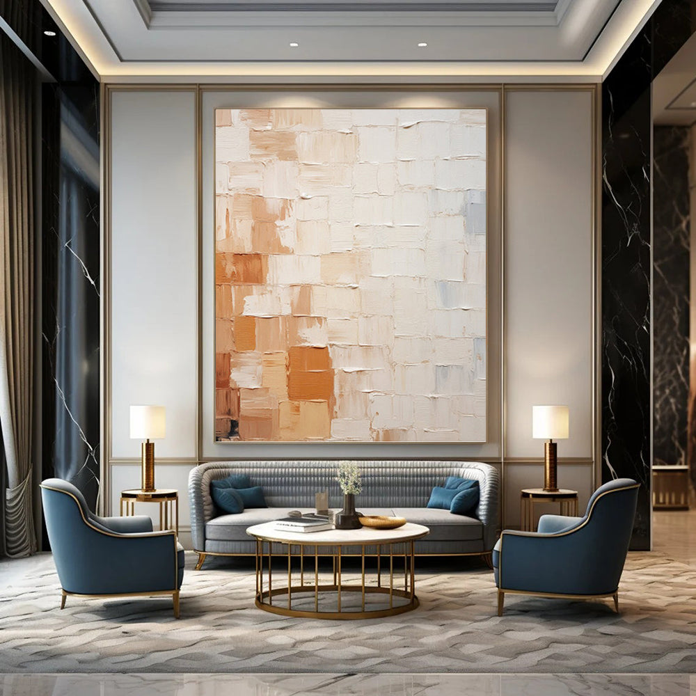 Soft Beige and Brown Patchwork - Abstract Painting On Canvas DKH1331