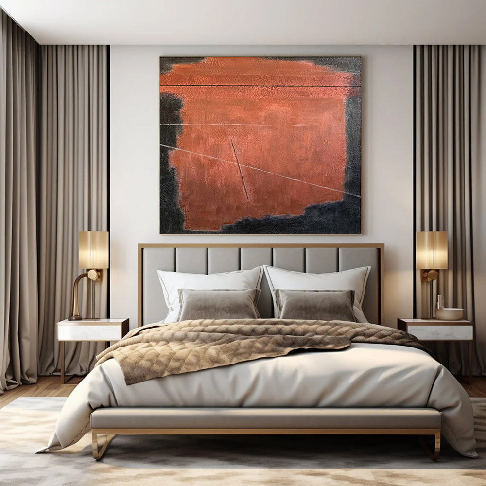Rust & Black Geometric - Abstract Geometric Oil On Canvas CT1320