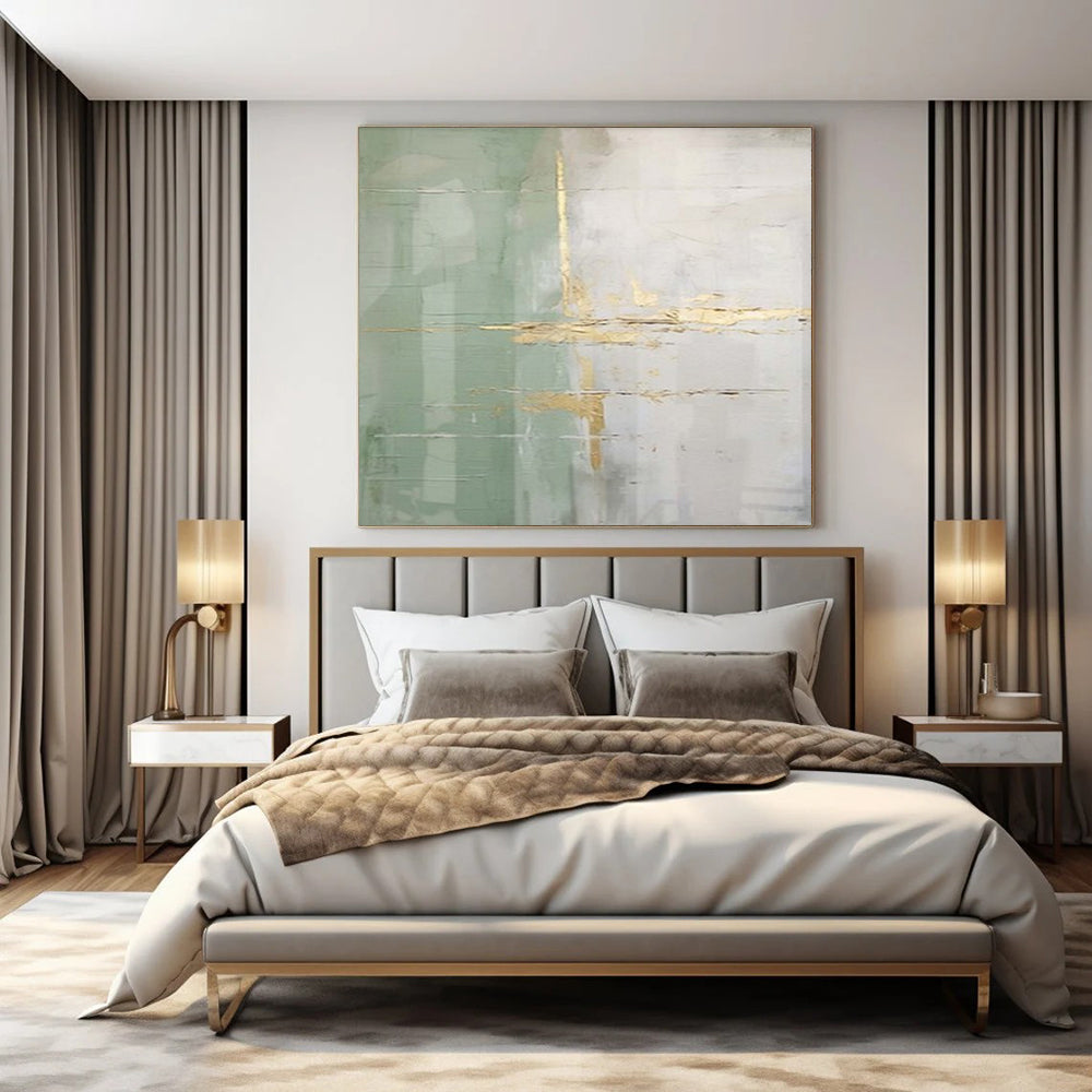 “Green - Gray - Gold Subtle Shimmer” – Minimalist Abstract Art CT1043