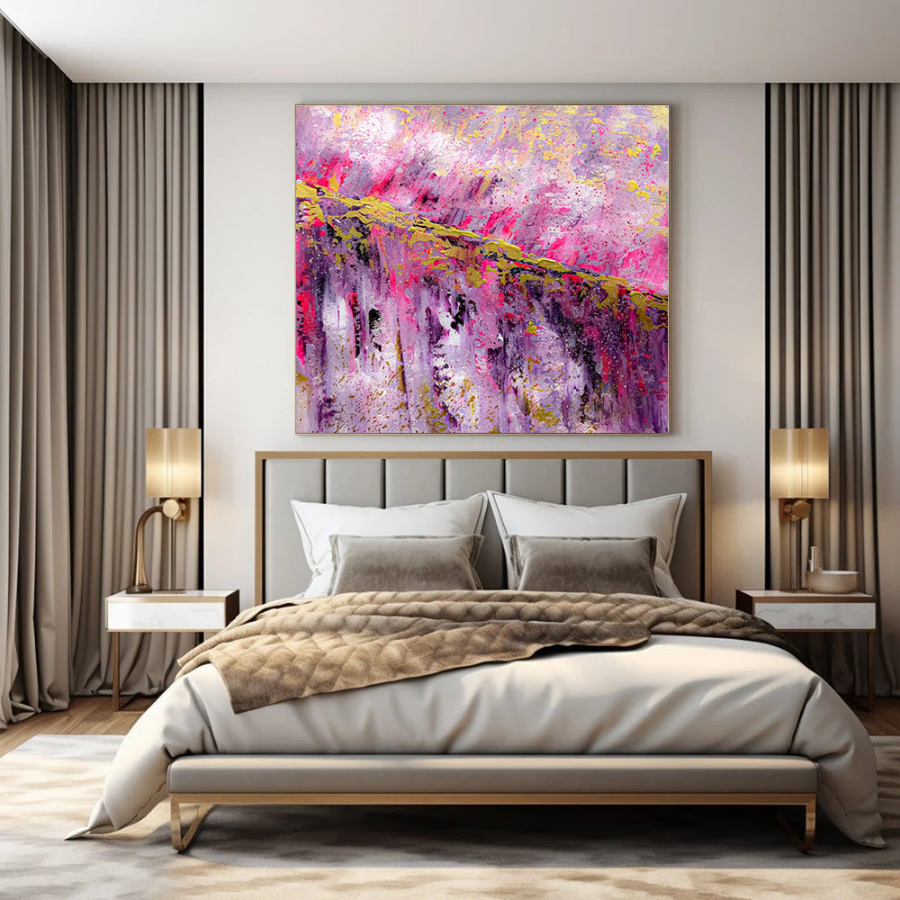 Pink - Purple Gold Cascade - Abstract Expressionist Oil Painting CT1237