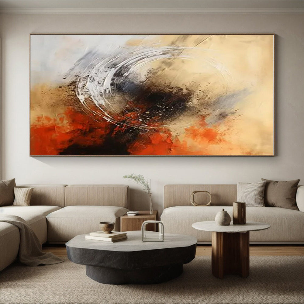 “Beige - Gray - Red Abstract Circle” ,Abstract Acrylic Painting CT0828