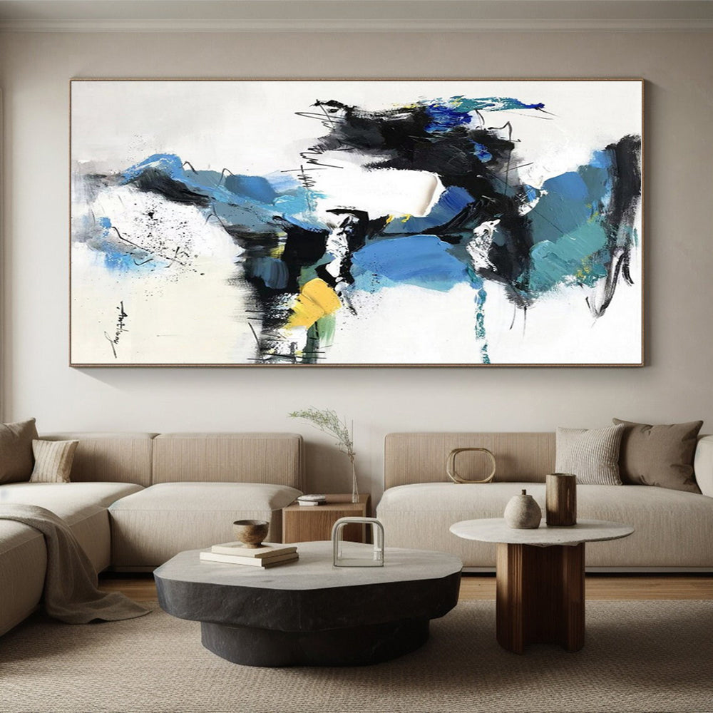 Blue, Black, White, Yellow & Green Abstract Mix, “Vivid Chaos” - Impasto Abstract Painting CT0781