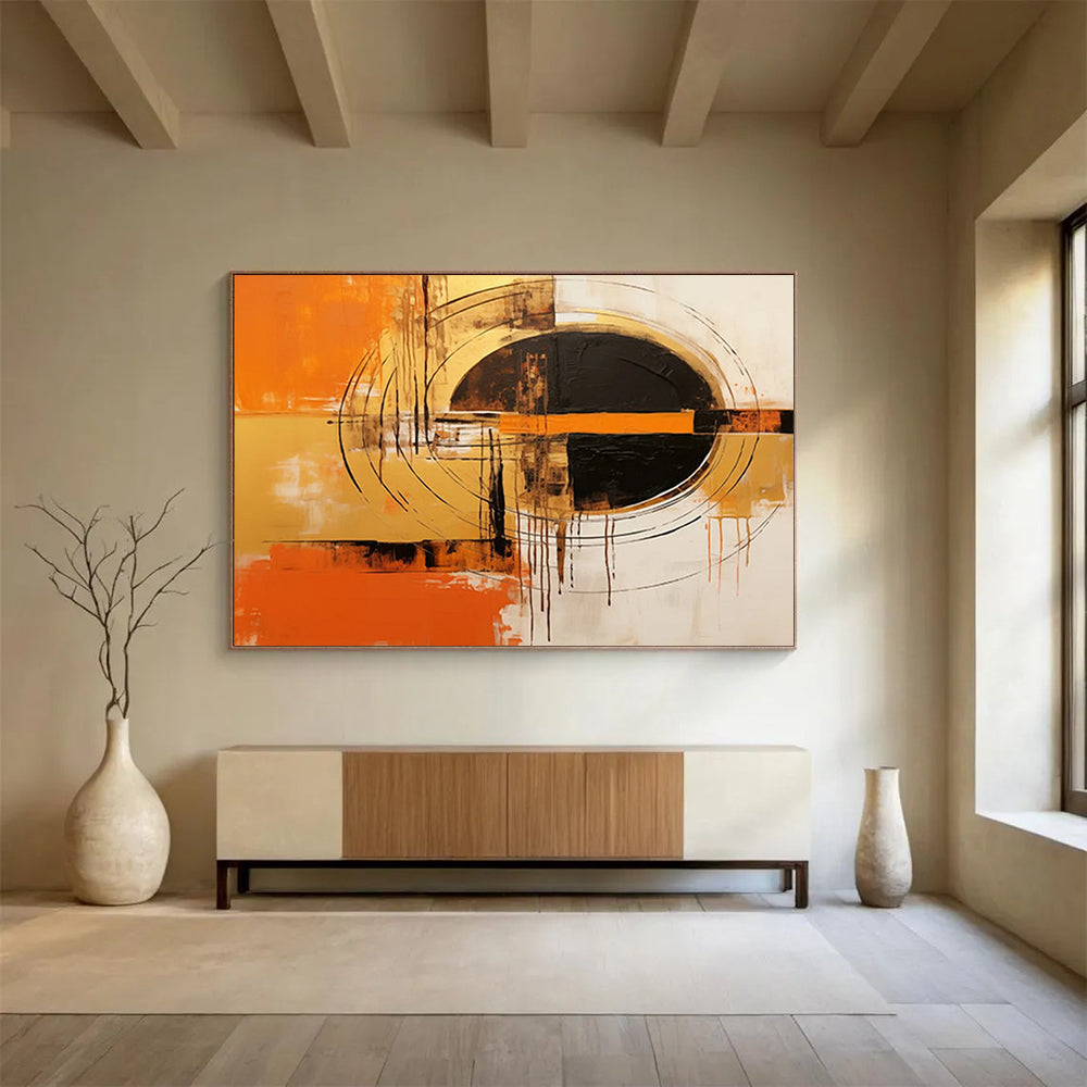 “Vibrant Orange And Black Abstraction” Abstract Painting On Canvas DLZ105