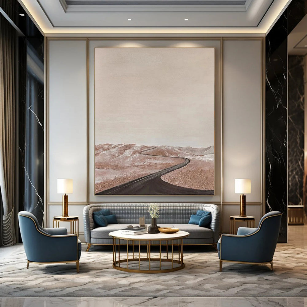 “Minimalist Desert Road Landscape” - Serene Landscape Painting On Canvas DKH1123