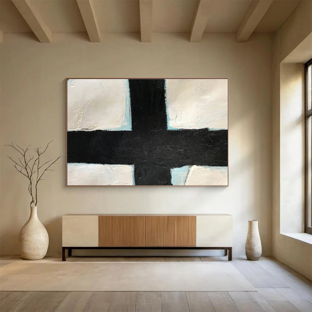 Crossroads Black White and Blue Abstract Painting On Canvas DKH180