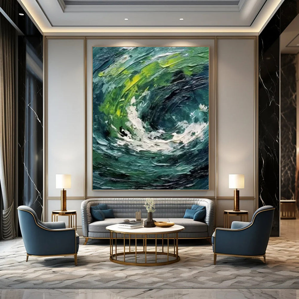 Turquoise and Green Swirl - Abstract Impasto Painting On Canvas DKH1405