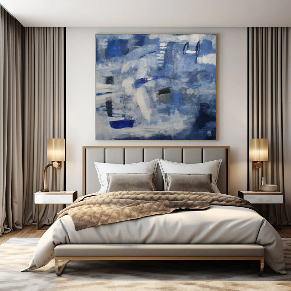 Blue - Grey Abstract Layers - Abstract Layered Acrylic Painting CT1419