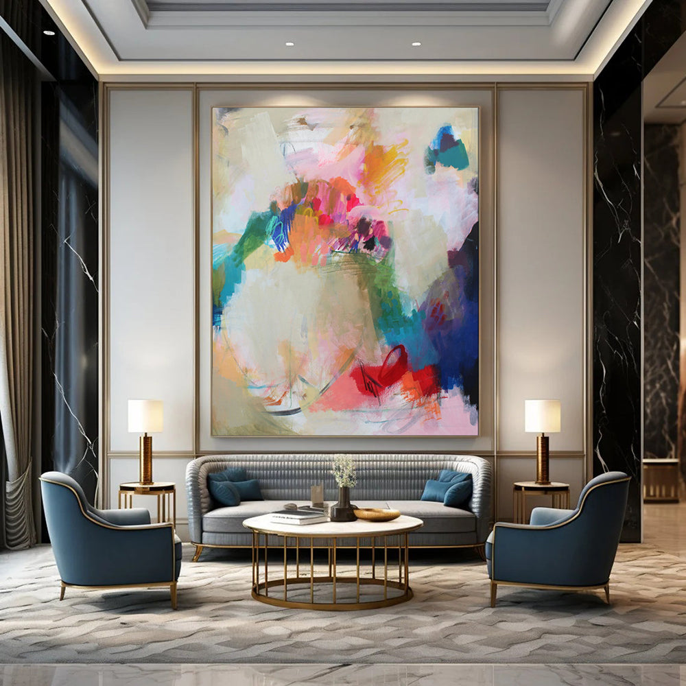 Colorful Blooms, Abstract Vase - "Vibrant Bouquet" - Abstract Expressionist Painting CT1856