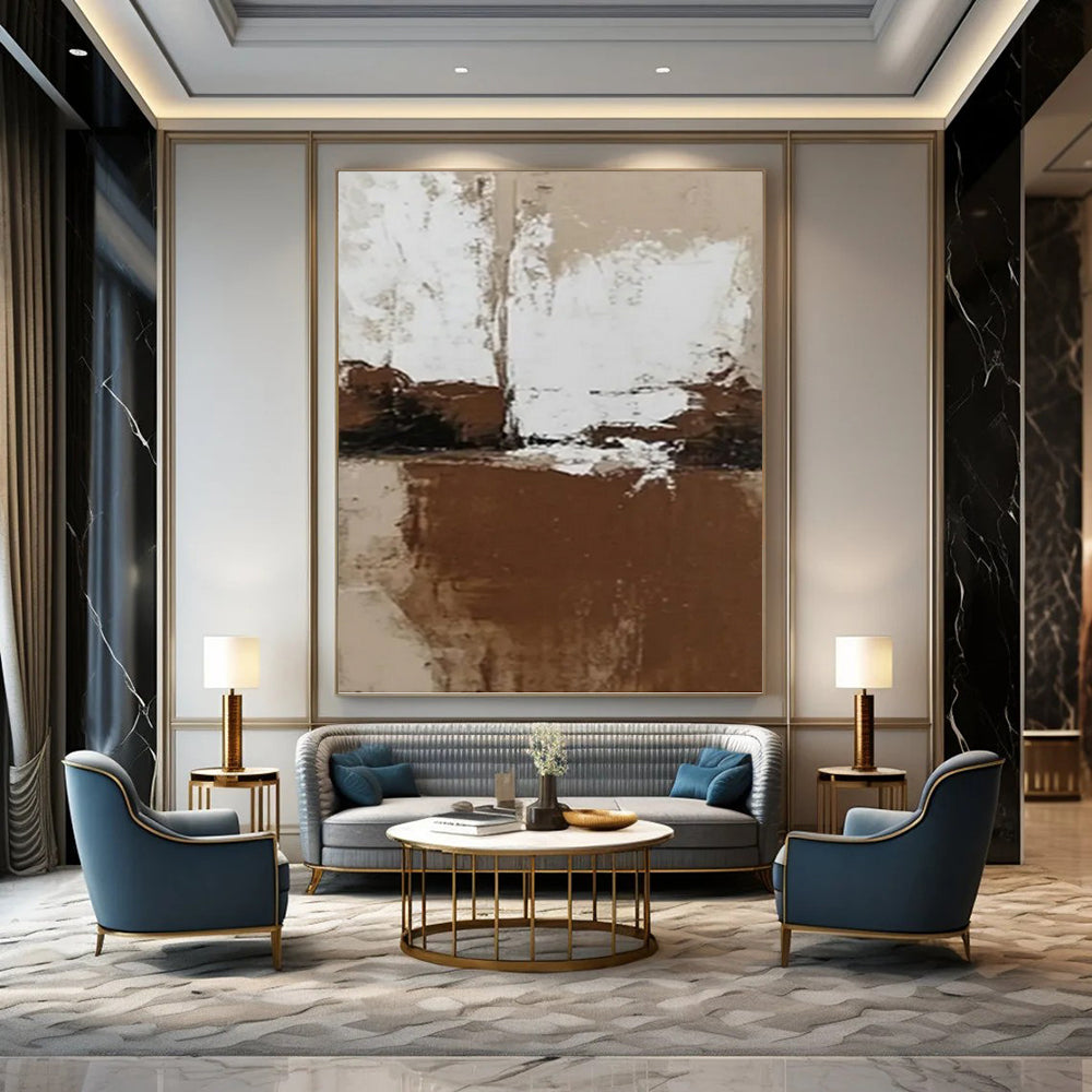“Brown - White Abstract Simplicity” - Brown & White Minimalist Painting On Canvas DKH0975