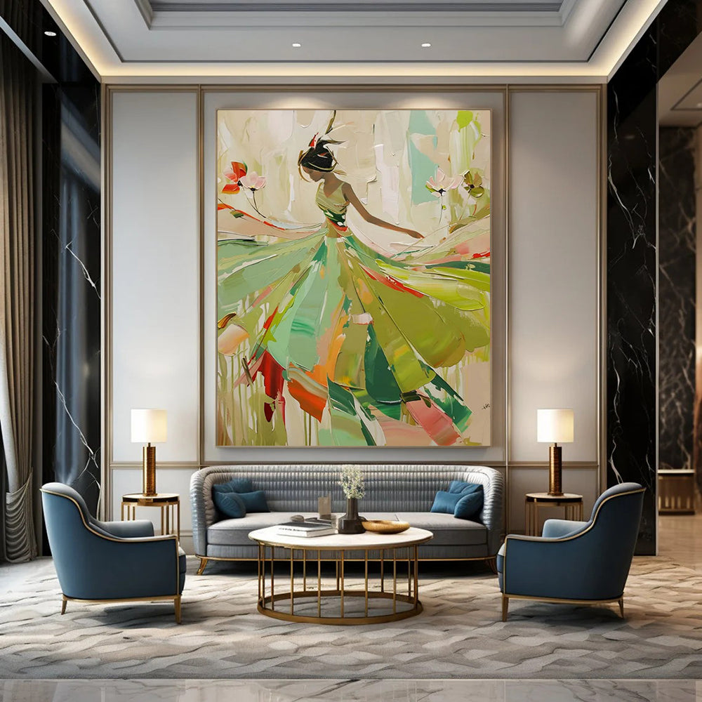 “Elegant Lady in Green” - Abstract Figurative Painting On Canvas DTP082