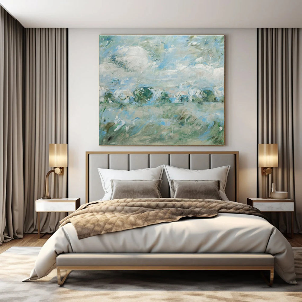 Soft Blues, Greens & Whites, Blurry Landscapes - "Misty Meadows" - Impressionistic Oil Painting CT1439