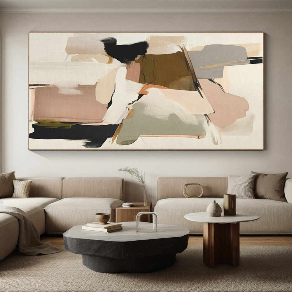 Muted Pink, Beige & Green Shapes, “Gentle Geometry” - Abstract Geometric Acrylic Painting CT0762
