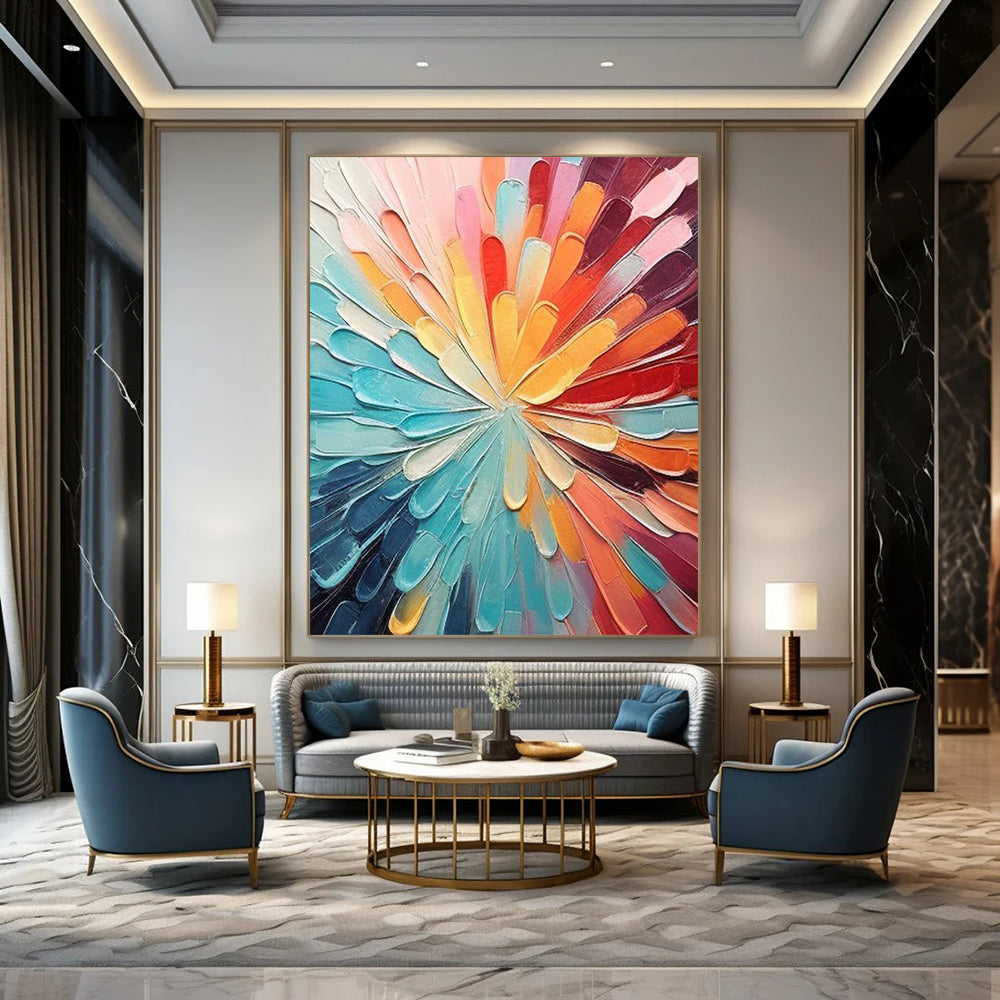 “Rainbow Petal Burst” - Multicolor, Textured Floral Painting On Canvas DTP288