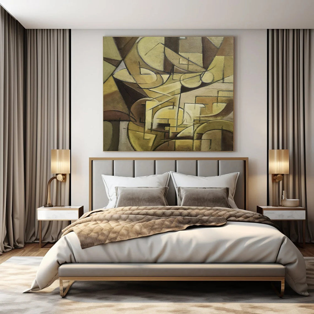 Brown Geometric Cubism - Cubist Abstract Oil Painting CT1430