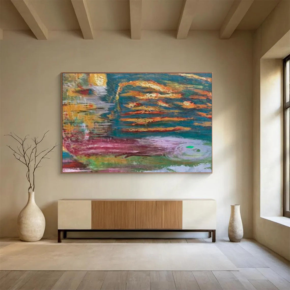 “Colorful Swirling Textures” Abstract Impasto Painting On Canvas DKH371