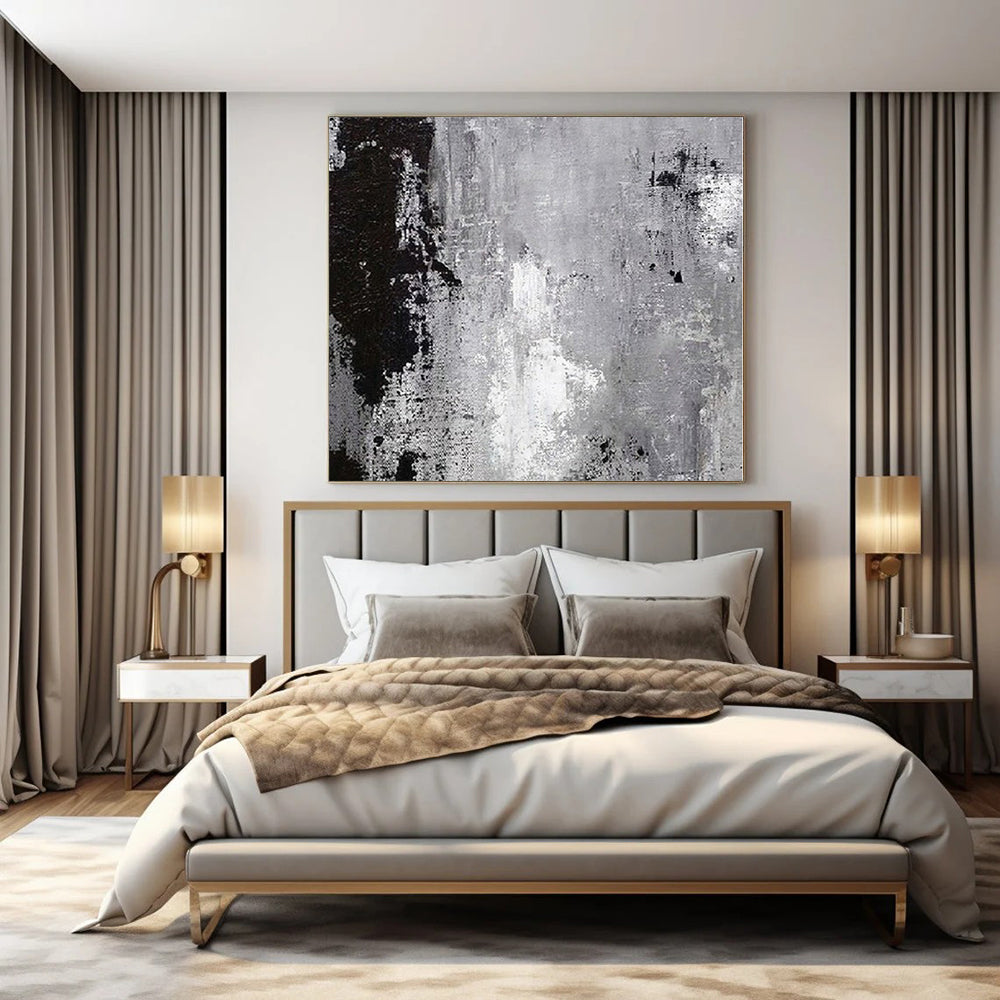 “Black - White Textured Abstraction” – Abstract Expressionist Painting CT1150
