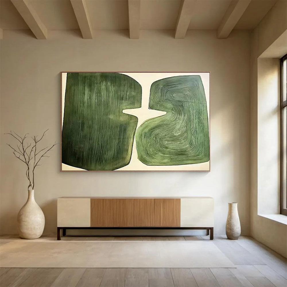 “Green Symbiotic Forms” Abstract Minimalist Painting On Canvas DKH529