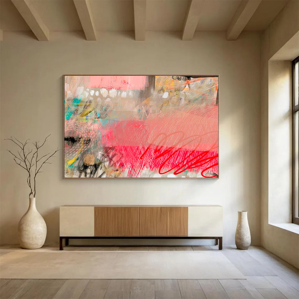 Blush & Brushstrokes Pink Colorful Abstract Strokes Painting On Canvas DKH206