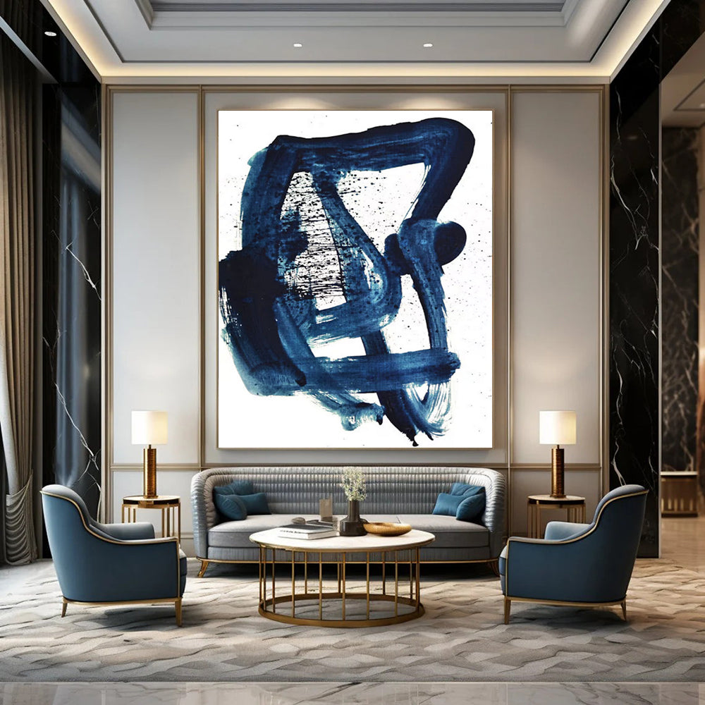 “Indigo Abstract Gestures” - Abstract Expressionist Painting On Canvas DTP161