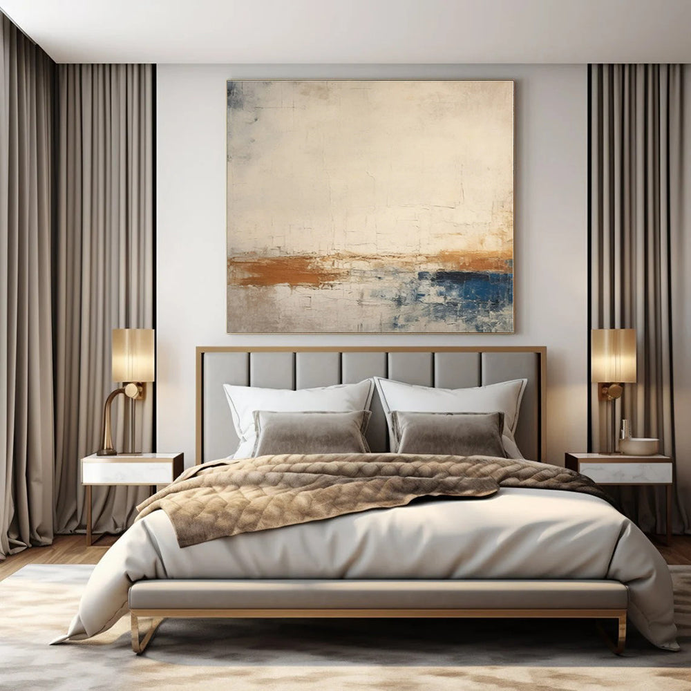 Neutral Tones with Brown & Blue - Abstract Minimalist Acrylic On Canvas CT1343