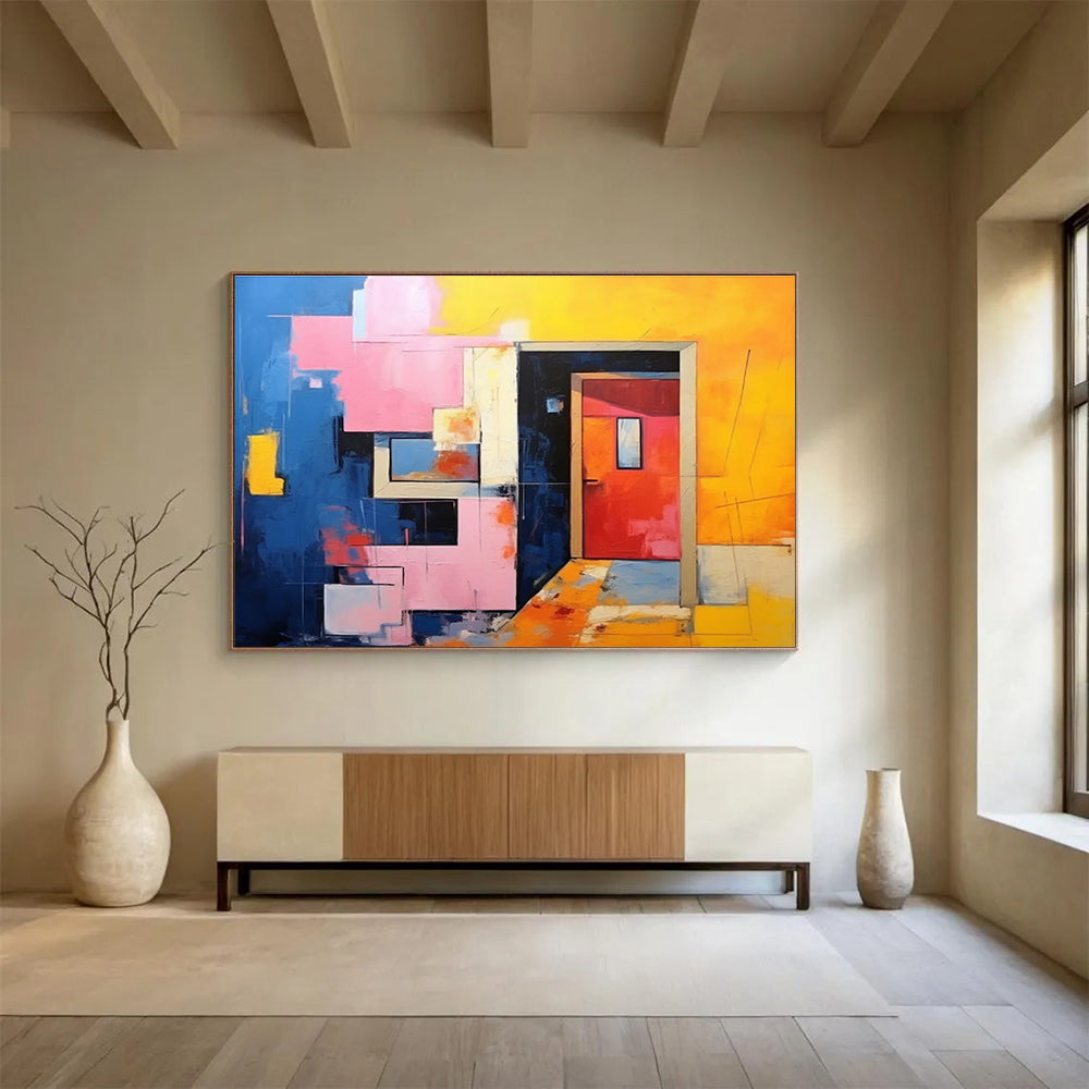 Abstract Architectural Interior - Abstract Interior Painting On Canvas DKH642