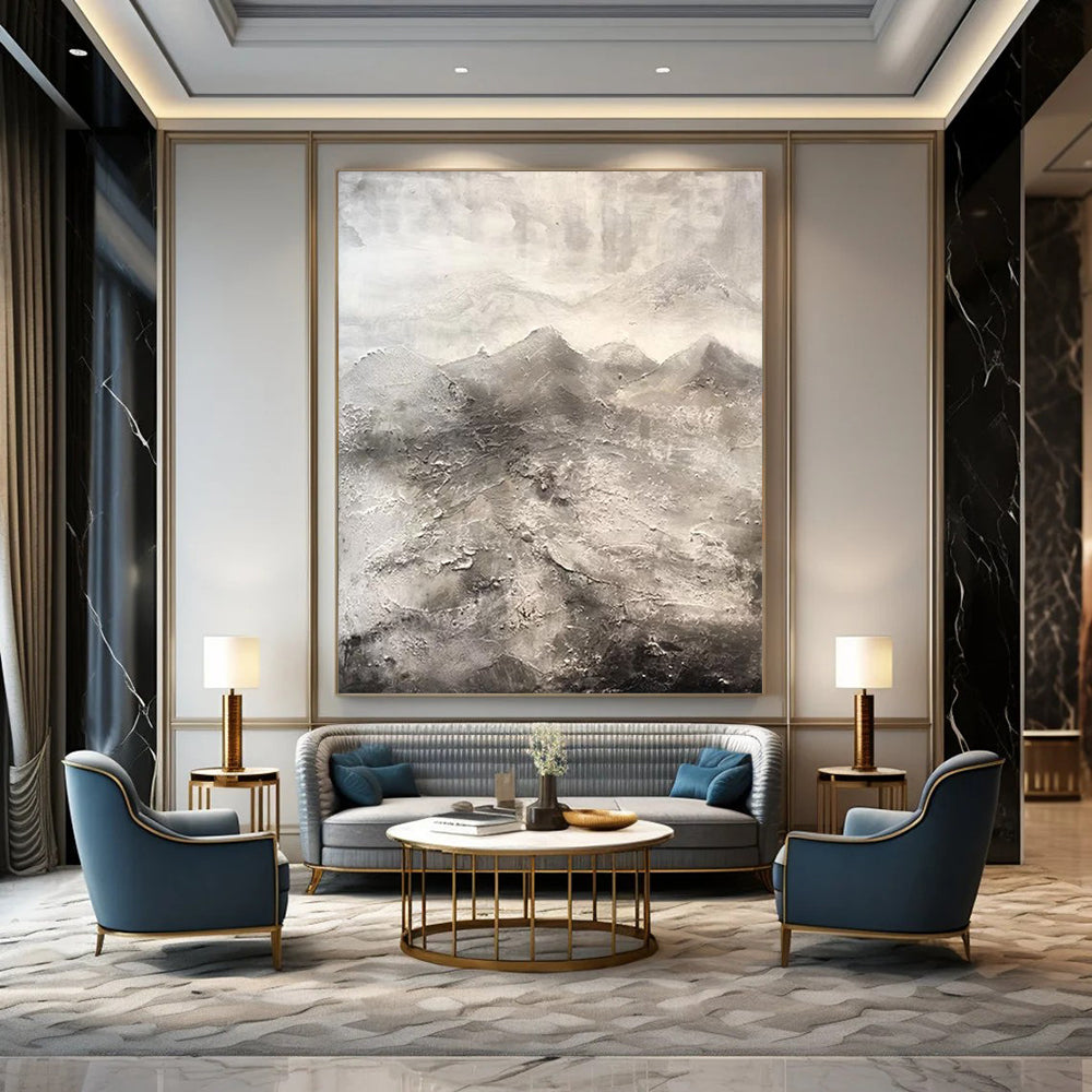 “Monochrome Mountain Textures” - Gray, Black Abstract Landscape Painting On Canvas DTP256