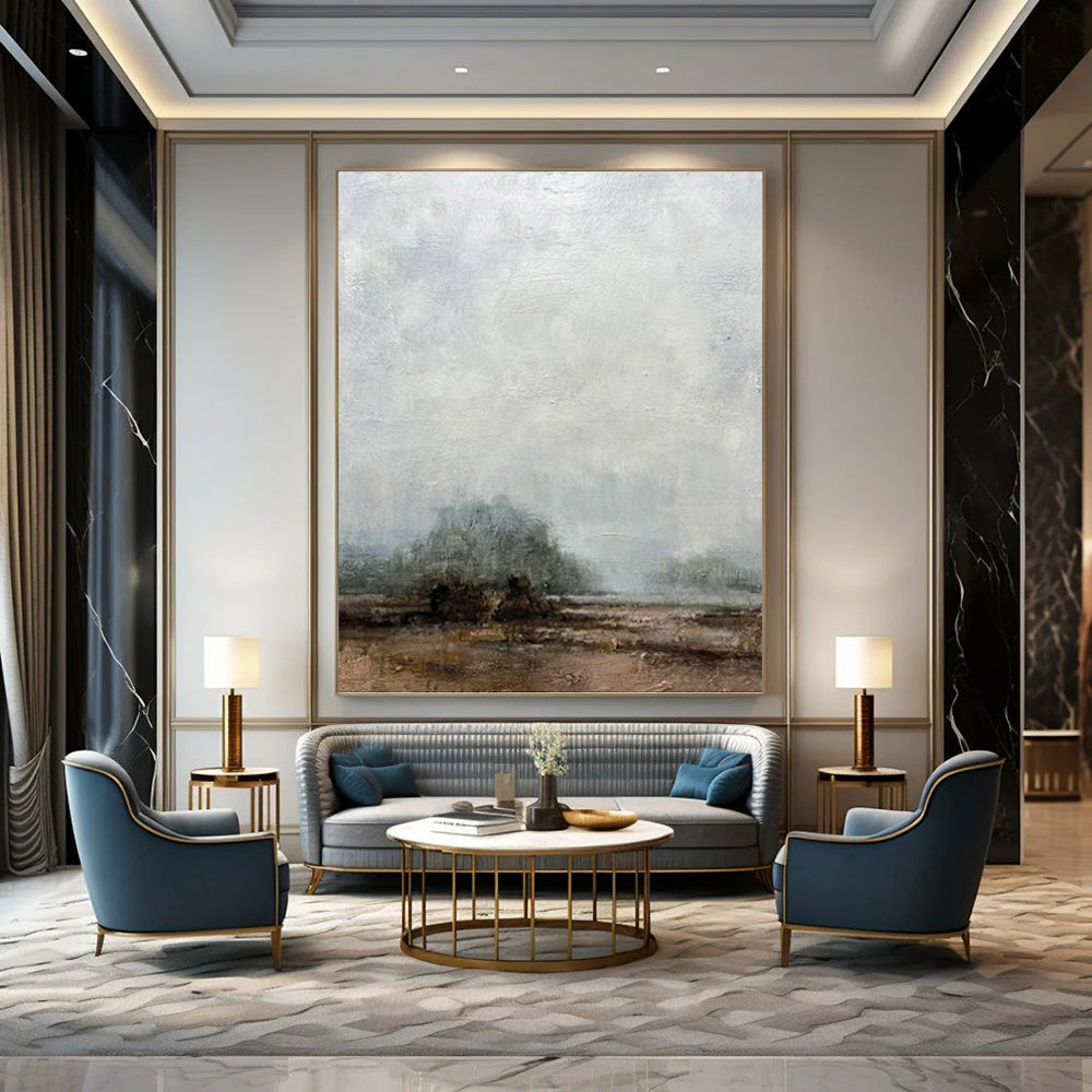 “Misty Horizons” - Gray & Brown Subtle Landscape Painting On Canvas DKH1510