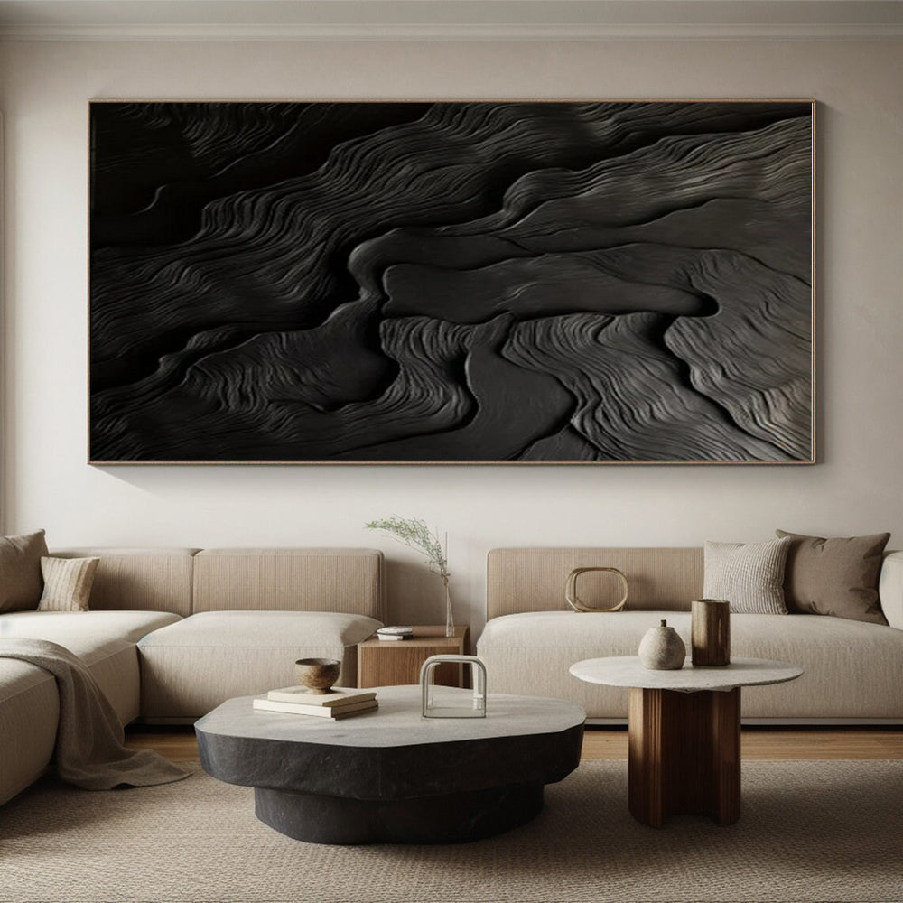 “Black Textured Waves” ,Abstract Textured Painting CT0833
