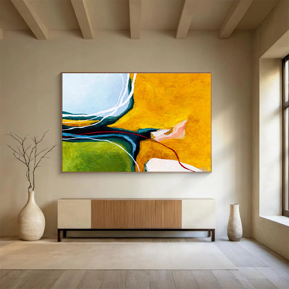 “Vibrant Color Blocks & Lines” Abstract Acrylic Painting On Canvas DKH552