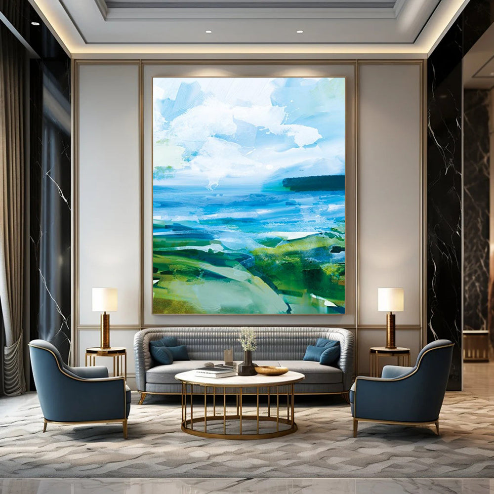 “Vibrant Blue - Green Abstract Landscape” - Abstract Expressionist Painting On Canvas DTP183