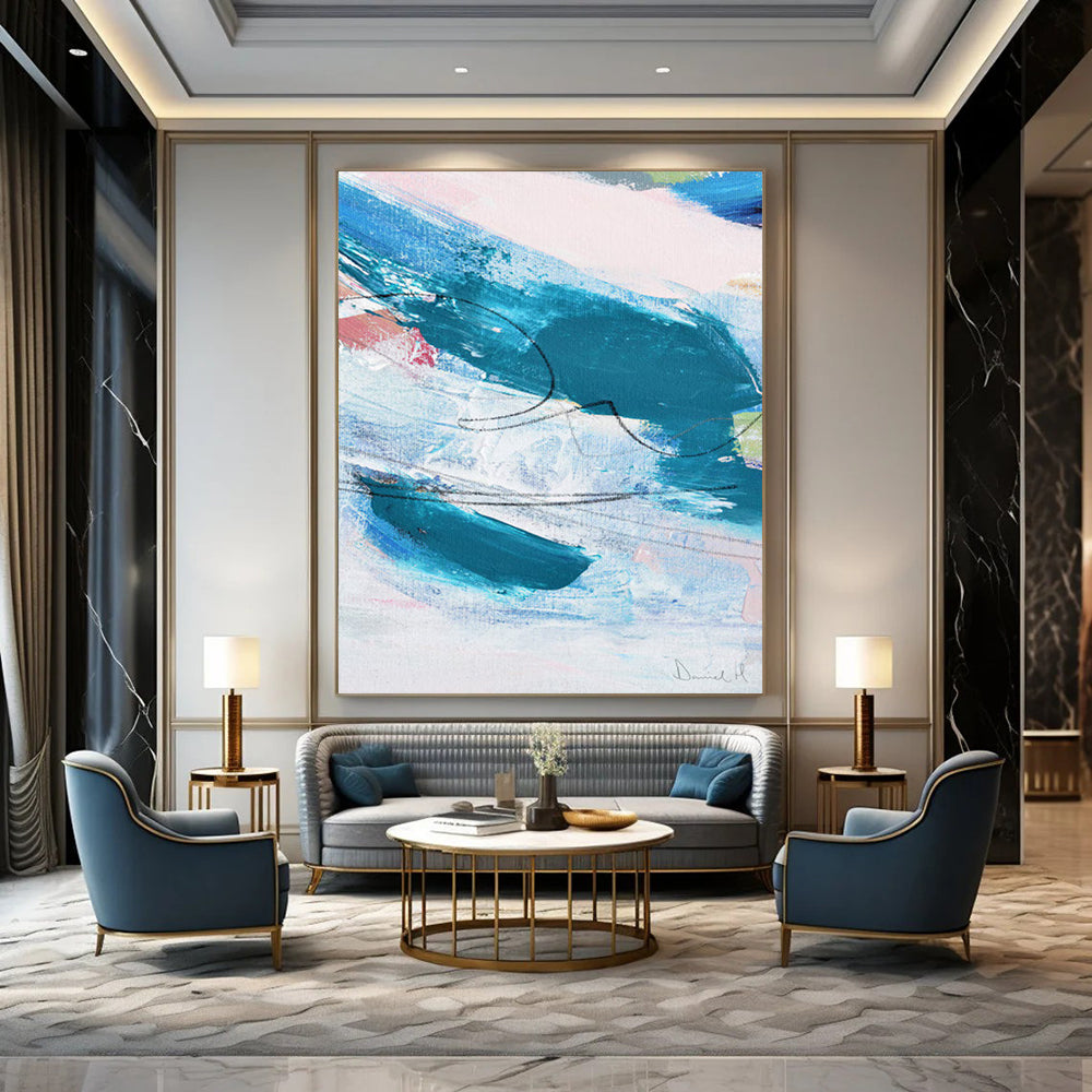 “Blue - Pink Abstract Strokes” - Abstract Expressionist Painting On Canvas DTP151