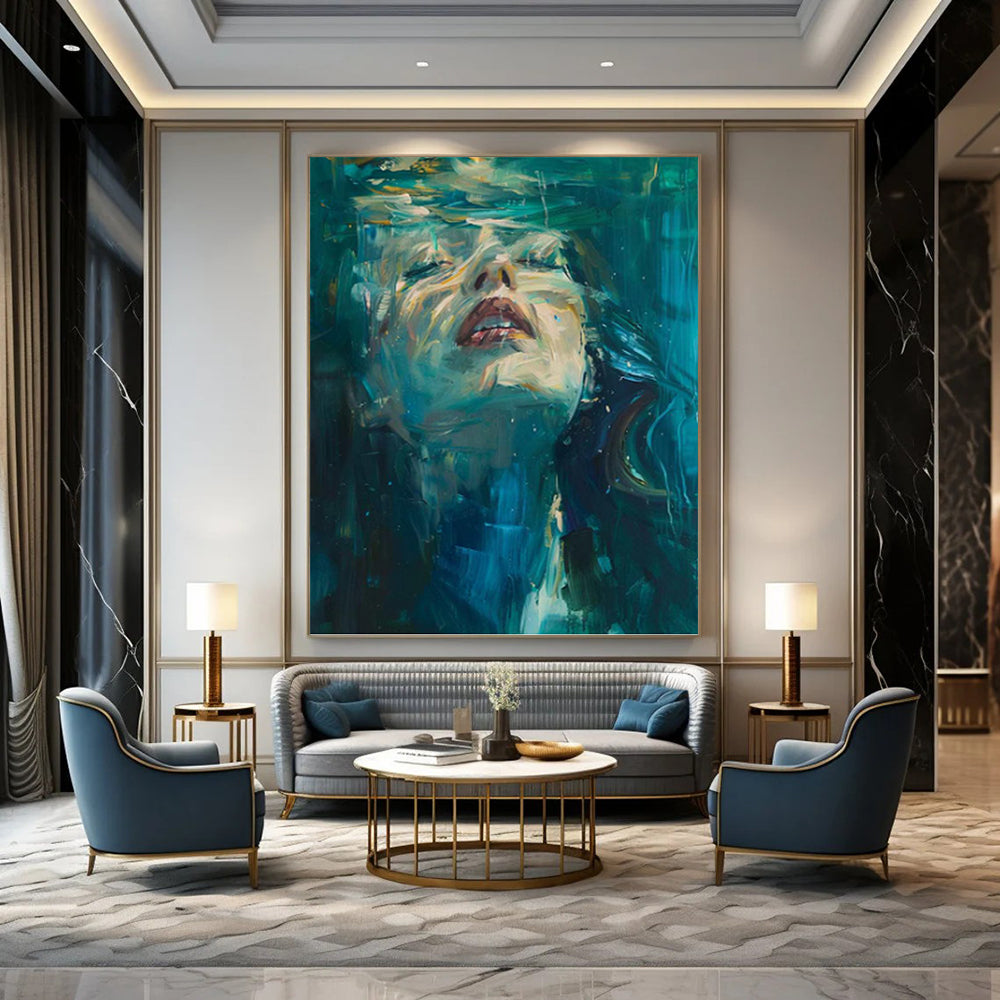 “Underwater Serenity” - Blue & Green Impressionistic Portrait Painting On Canvas DKH1183