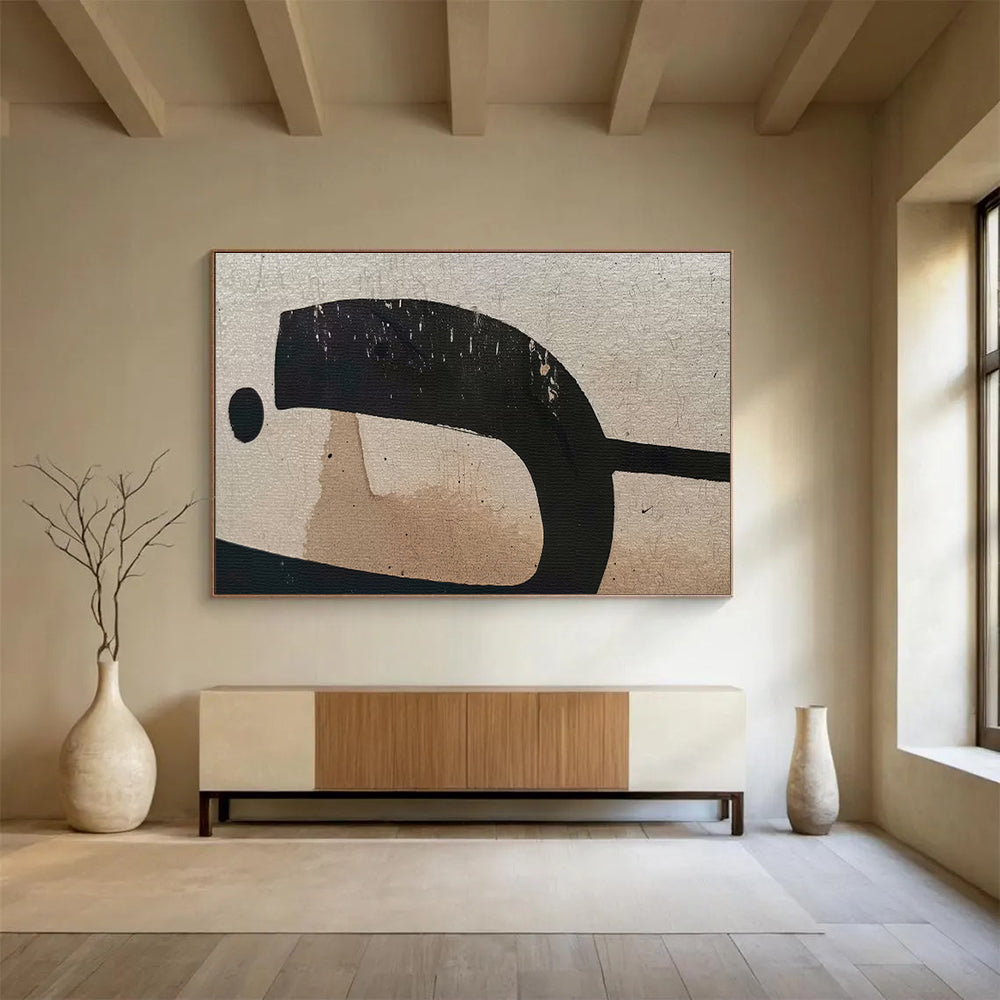 Black and Beige Minimalist “Abstract Form Simplicity” Painting On Canvas DKH139