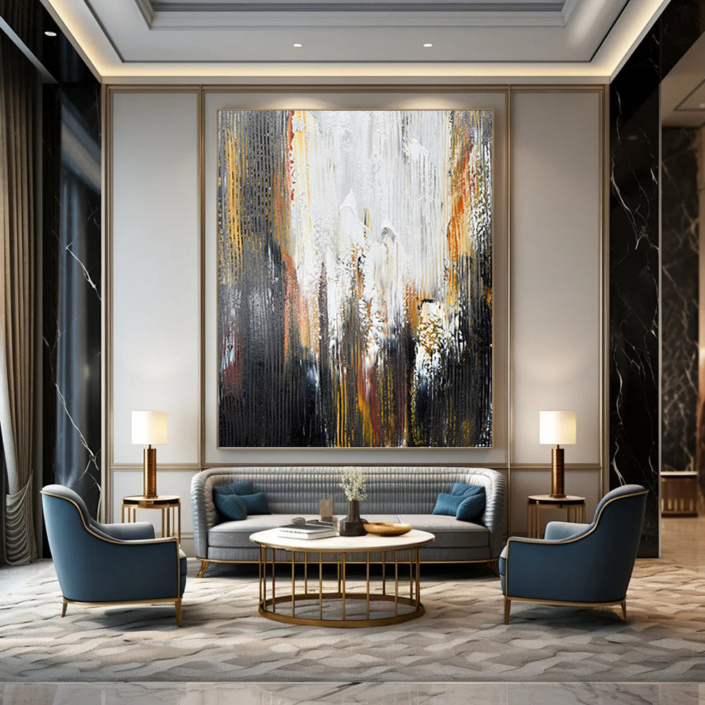 “Black - Gray - Gold Dynamic Abstract” Painting On Canvas DKH1229