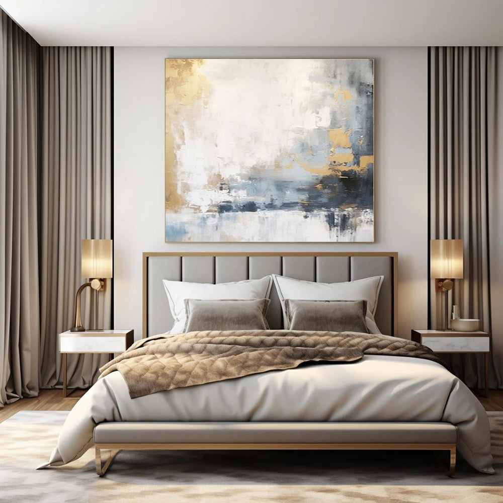Neutral Tones with Gold & Blue - Abstract Expressionist Acrylic On Canvas CT1339