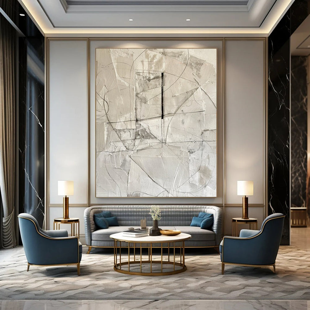 “Monochrome Geometric Lines” - Abstract Minimalist Painting On Canvas DTP001