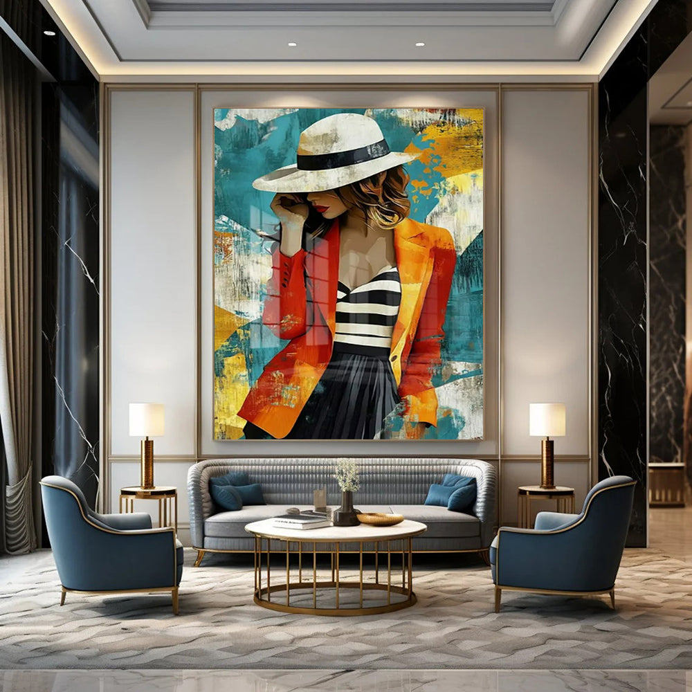 “Stylish Bohemian Lady” - Colorful Fashionable Lady Painting On Canvas CT2191