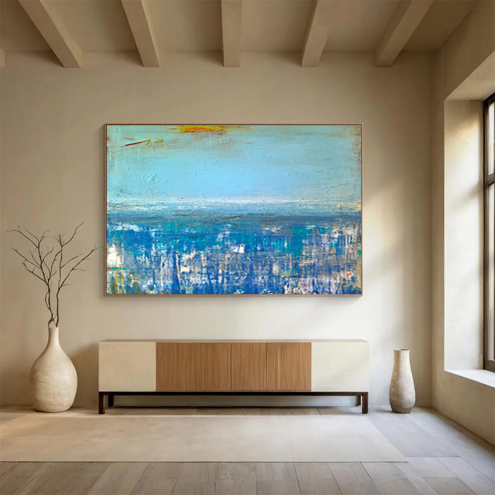 “Blue Abstract Horizon” Abstract Minimalist Painting On Canvas DKH389