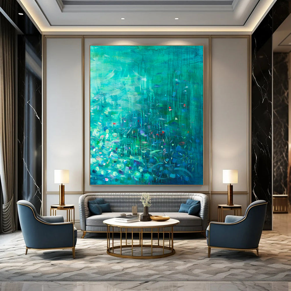 Teal, Colorful Bits - "Mystic Lagoon" - Abstract Landscape Painting CT1860