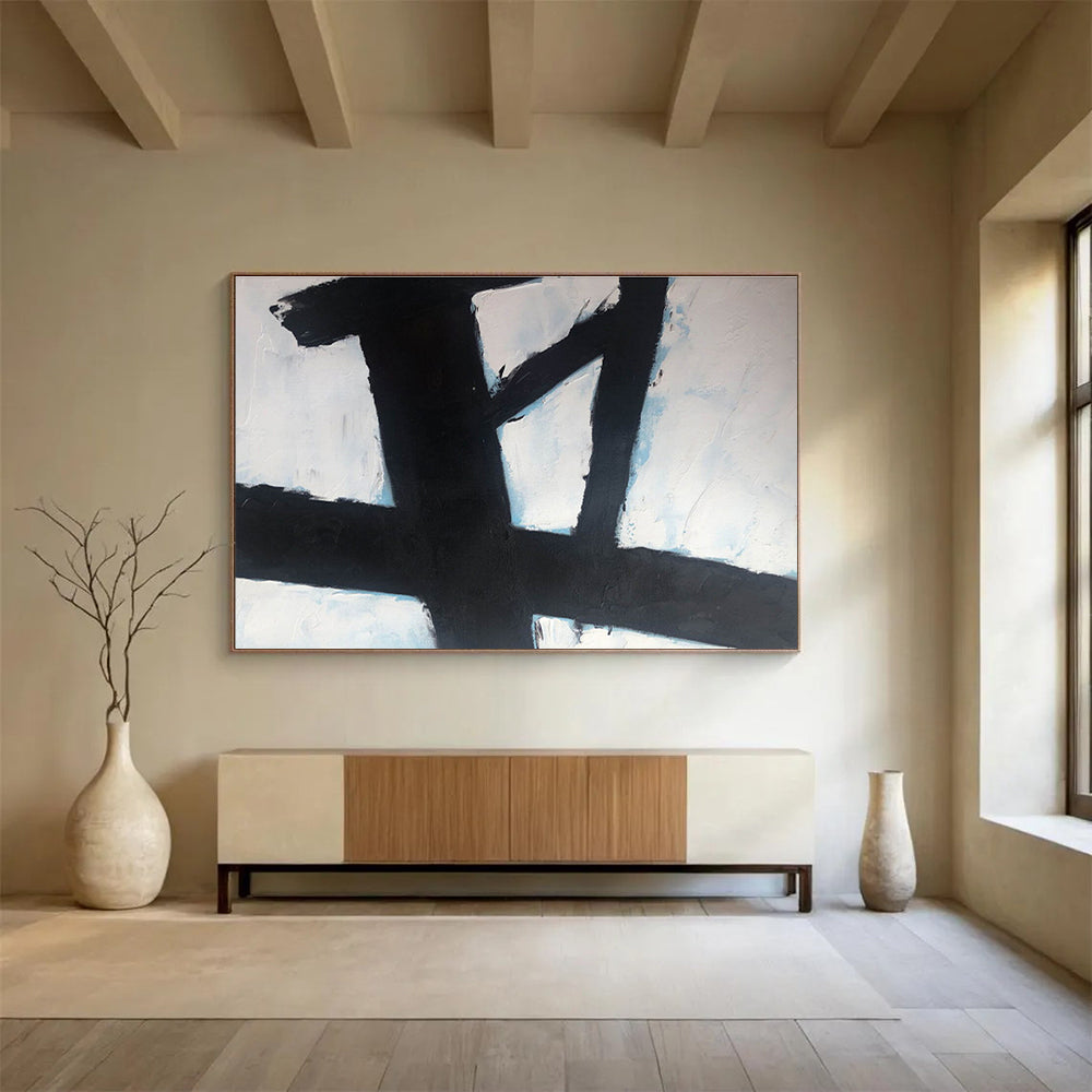 Black and White Geometric Cross Painting On Canvas DKH181
