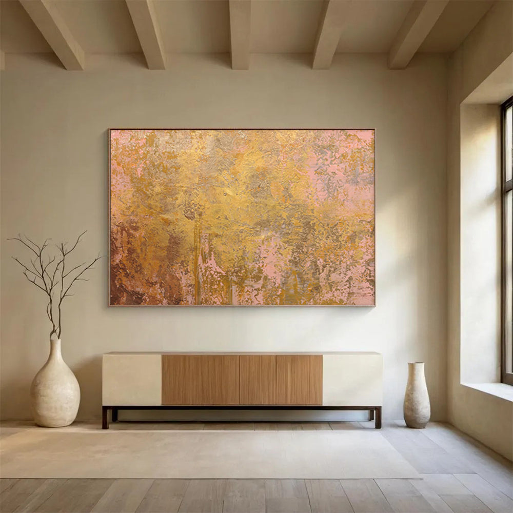 “Gilded Pink and Gold Textured Abstract” Painting On Canvas DKH022