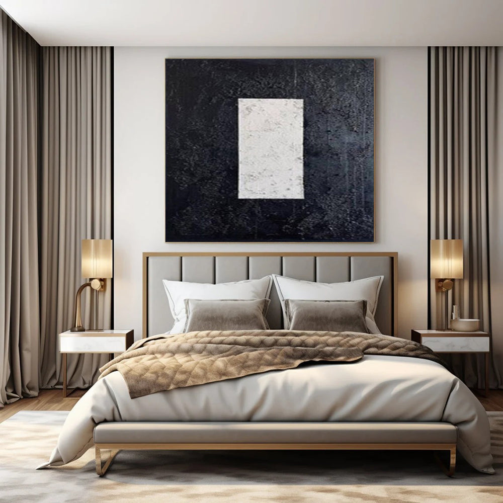 “Textured Black - White Rectangle” – Minimalist Textured Painting CT1078