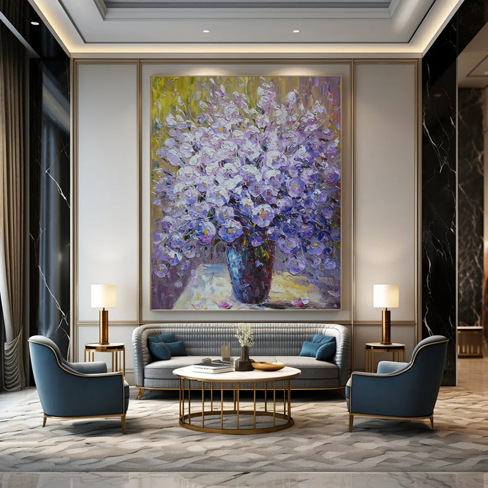 Lilac and Purple Floral Bouquet - Impressionistic Flower Painting On Canvas DKH1346