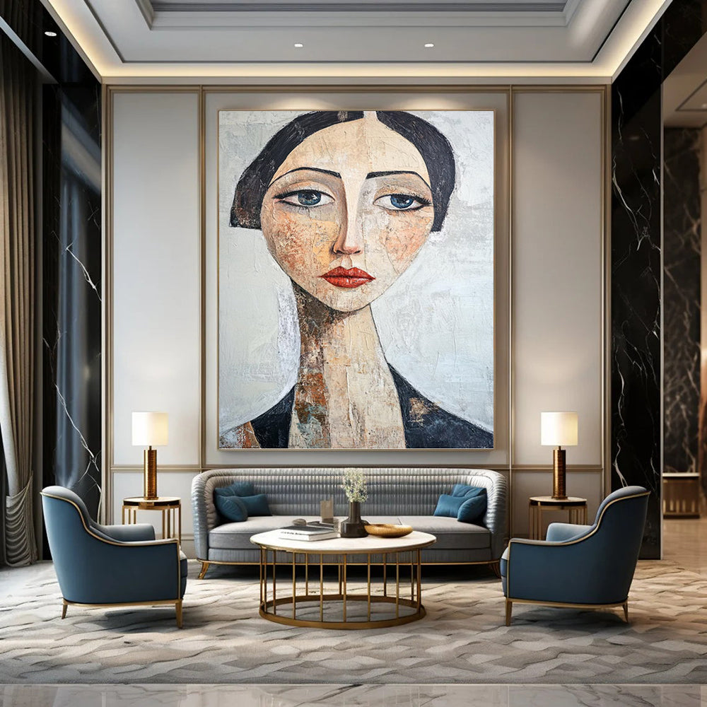 “Textured Portrait of a Woman” - Mixed - Media Abstract Portrait On Canvas DKH1654