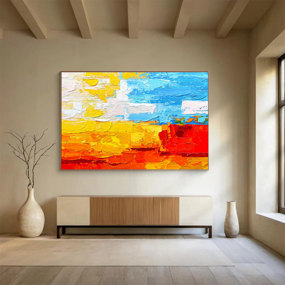 Bright Color Block Abstract Vibrant Layered Abstract Painting On Canvas DKH270