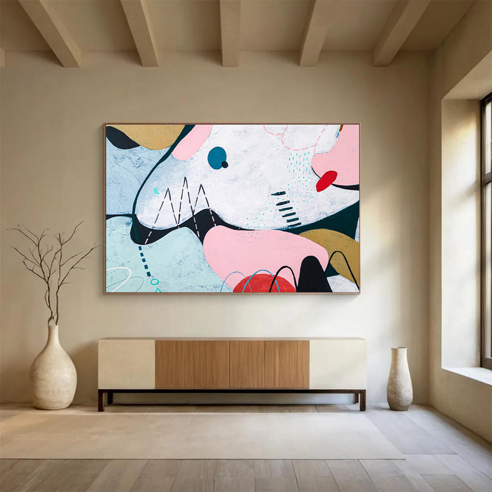 “Colorful Geometric Whimsy” Abstract Acrylic Painting On Canvas DKH550