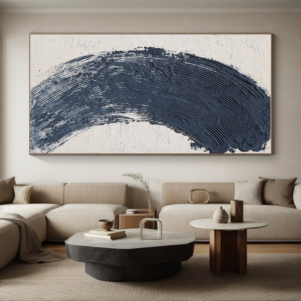 “Thick Blue Crescent Stroke”,Abstract Impasto Style CT0680