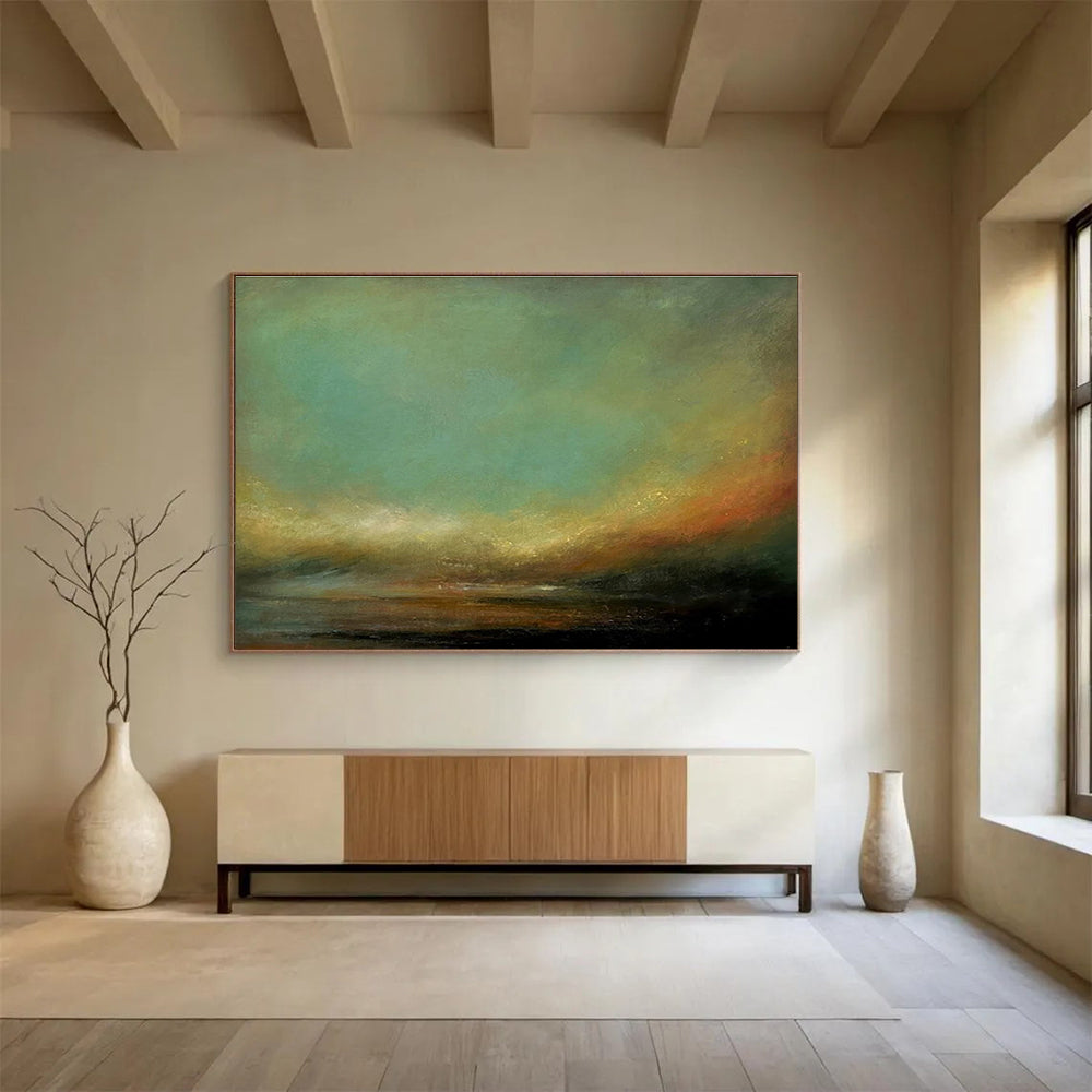 “Gradient Green Sky Horizon” - Gentle Landscape Painting On Canvas DKH778