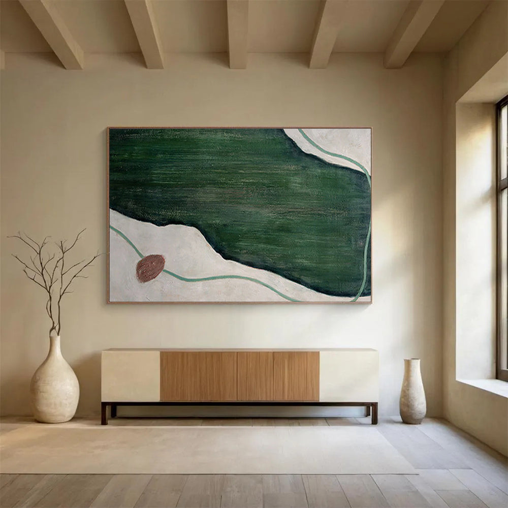 Green - White Abstract Terrain - Abstract Landscape Painting On Canvas DKH610